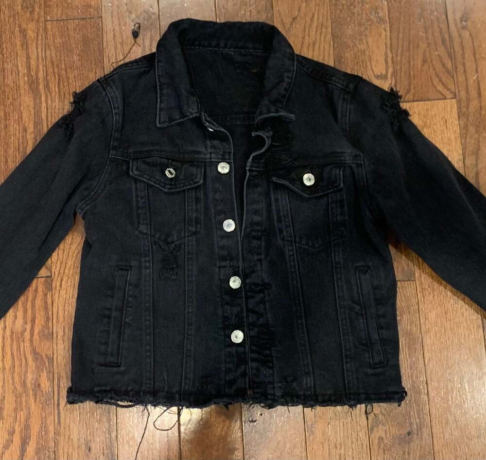 SHEIN Black Distressed Denim Jacket‎
